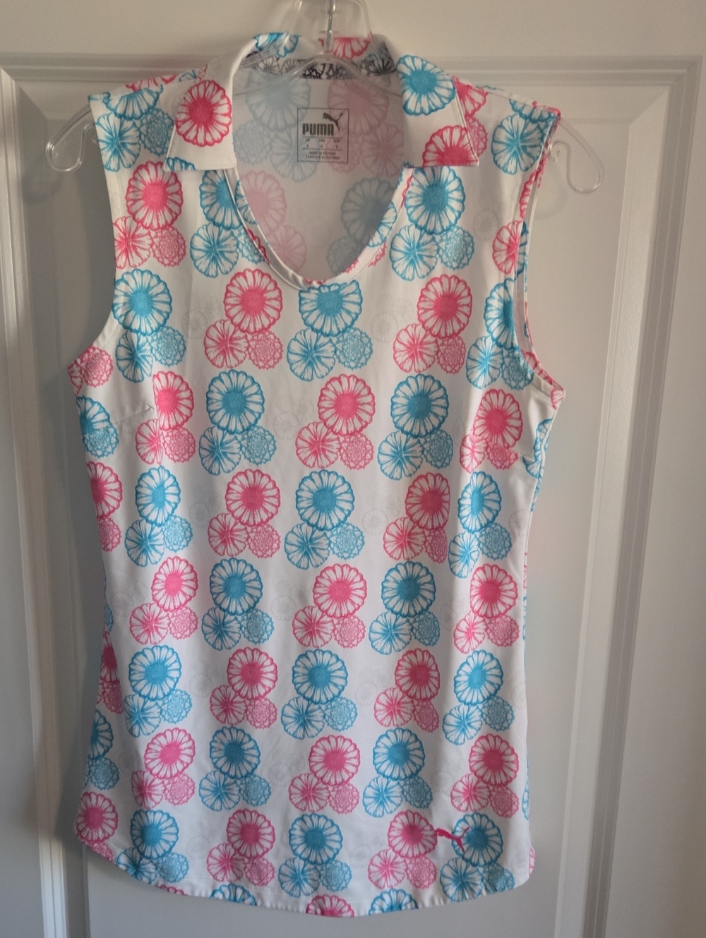 Puma Sleeveless Floral Top in Pink & Blue on White